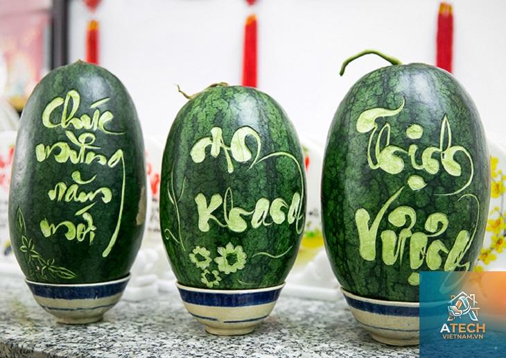 cách khắc dưa hấu