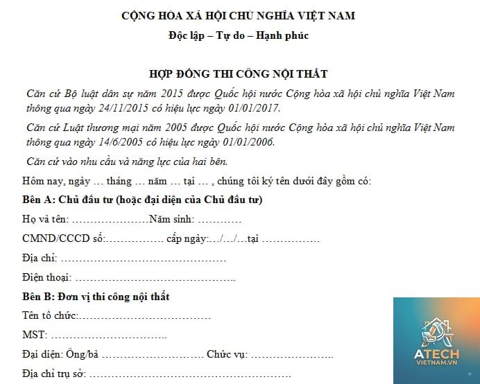 hợp đồng thi công nội thất - Hình 1
