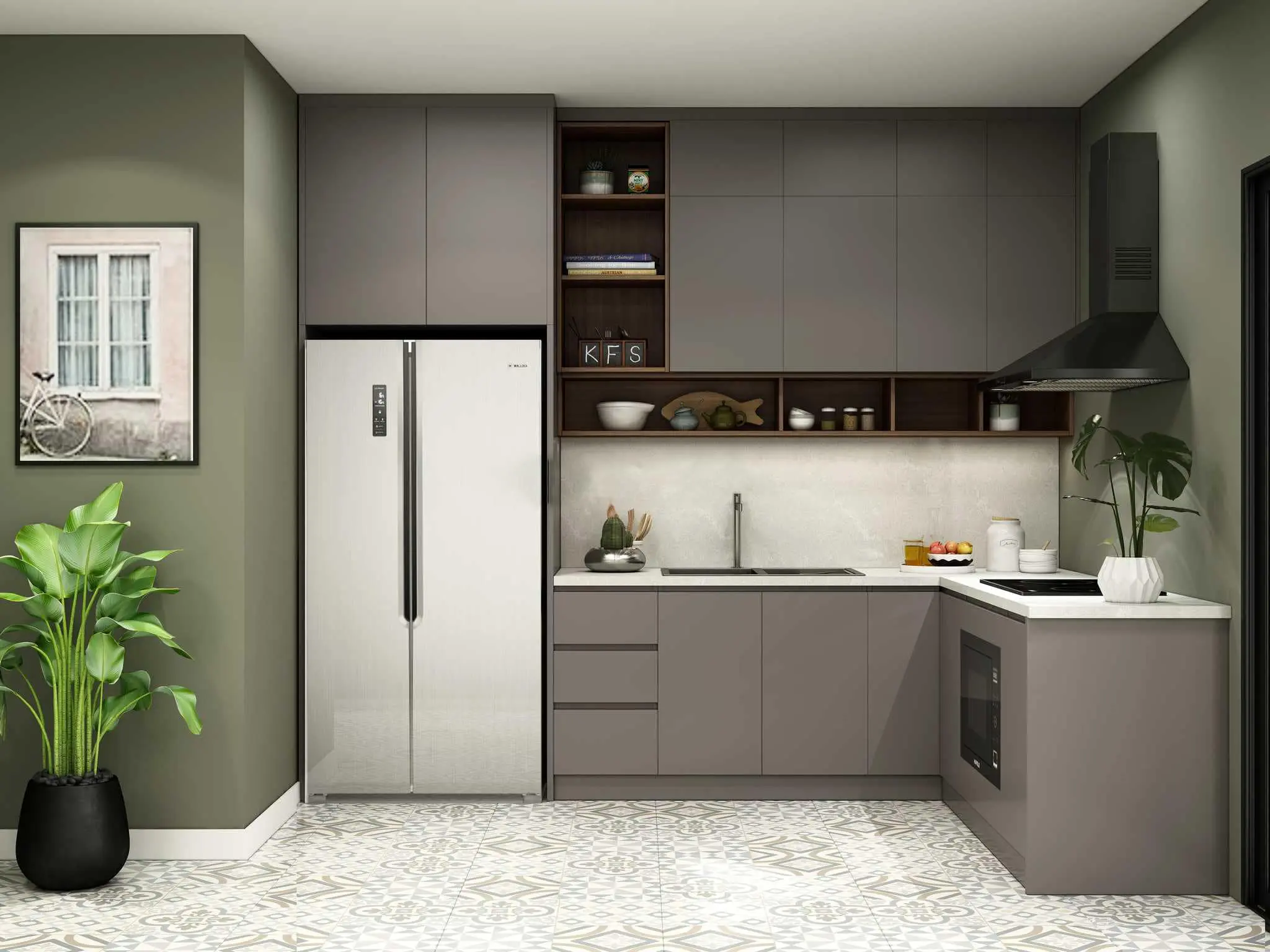 thiết kế bếp biệt thự chữ L - Hình 2