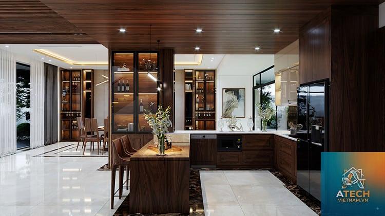thiết kế bếp biệt thự chữ L