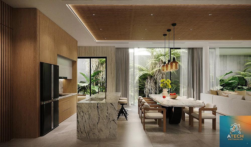 thiết kế bếp biệt thự tối giản