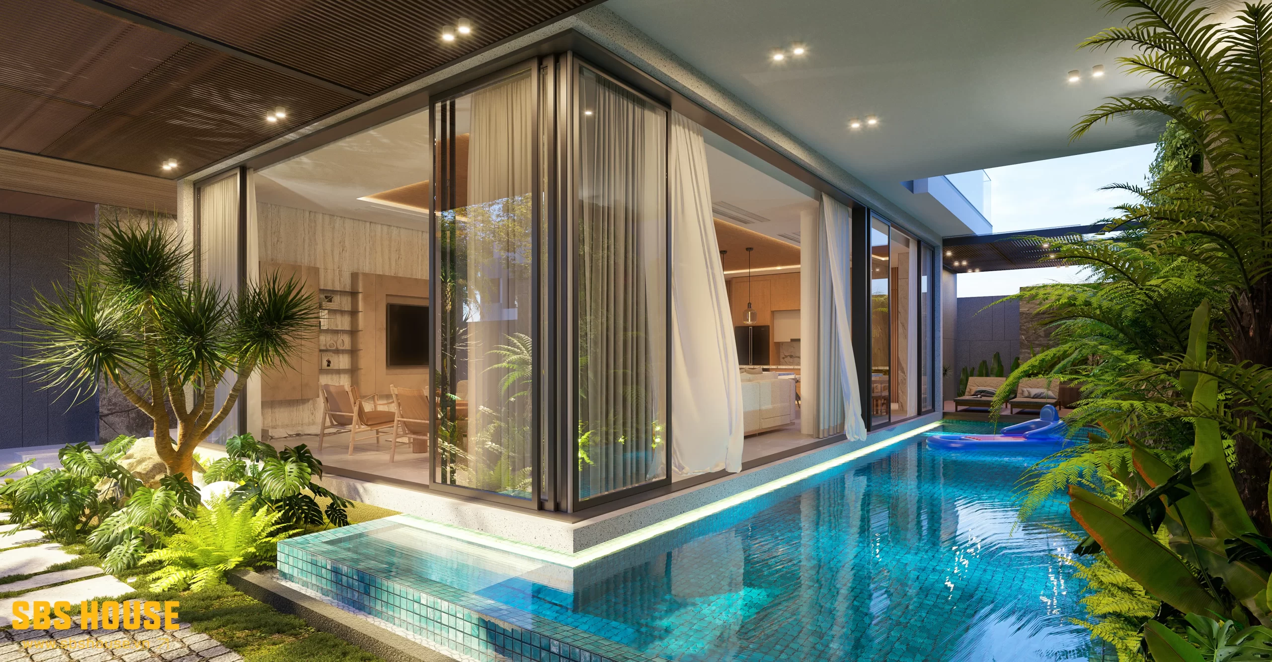 thiết kế nội thất biệt thự có hồ bơi - Hình 1