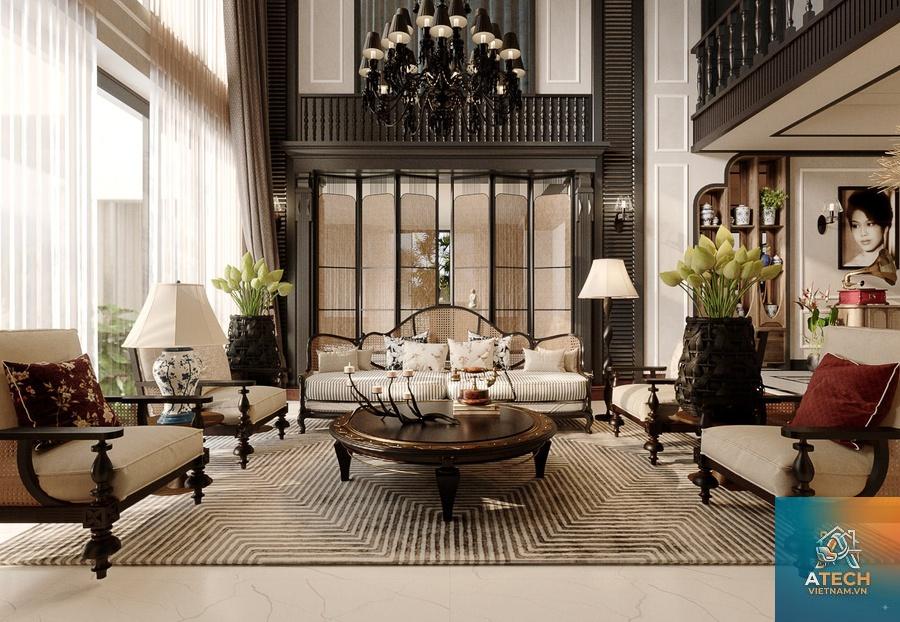 thiết kế nội thất biệt thự phong cách indochine sang trọng - Hình 2