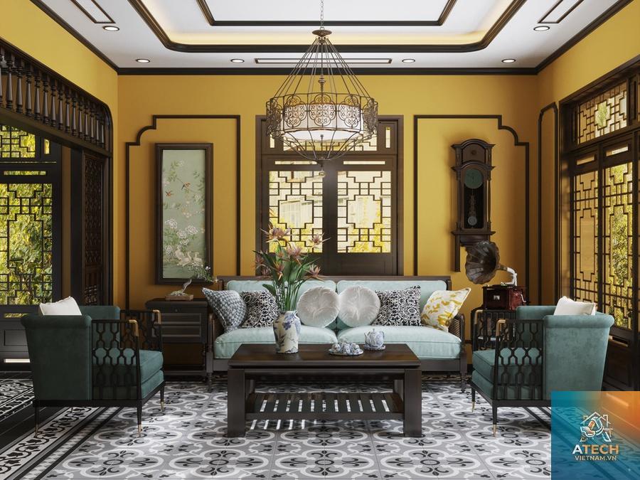 thiết kế nội thất biệt thự phong cách indochine sang trọng - Hình 4