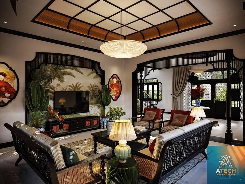 thiết kế nội thất biệt thự phong cách indochine sang trọng