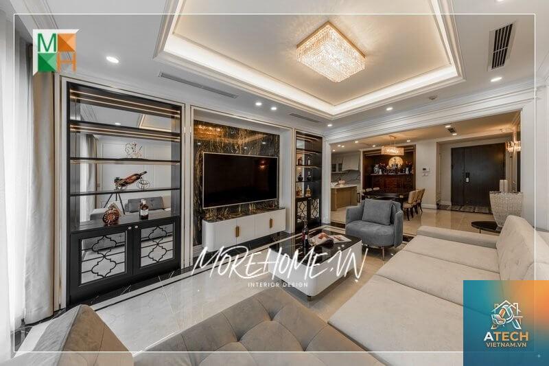 thiết kế phòng khách biệt thự trần cao - Hình 2