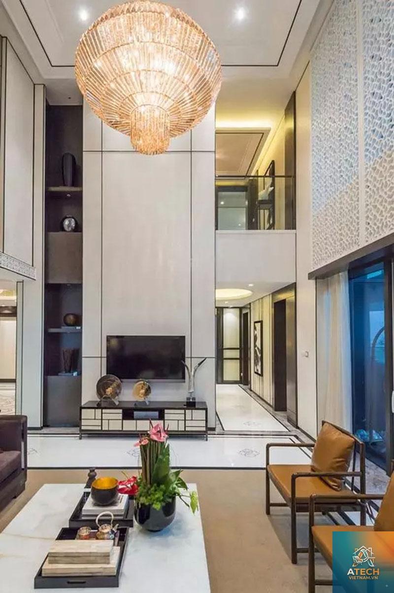 thiết kế phòng khách biệt thự trần cao - Hình 4